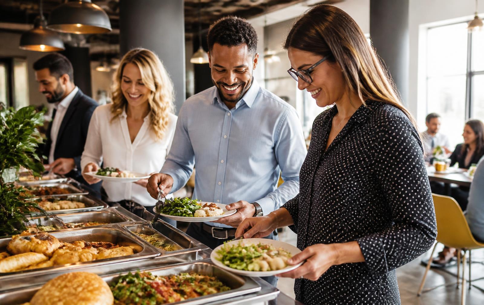 Colaboradores se servindo no restaurante corporativo da empresa